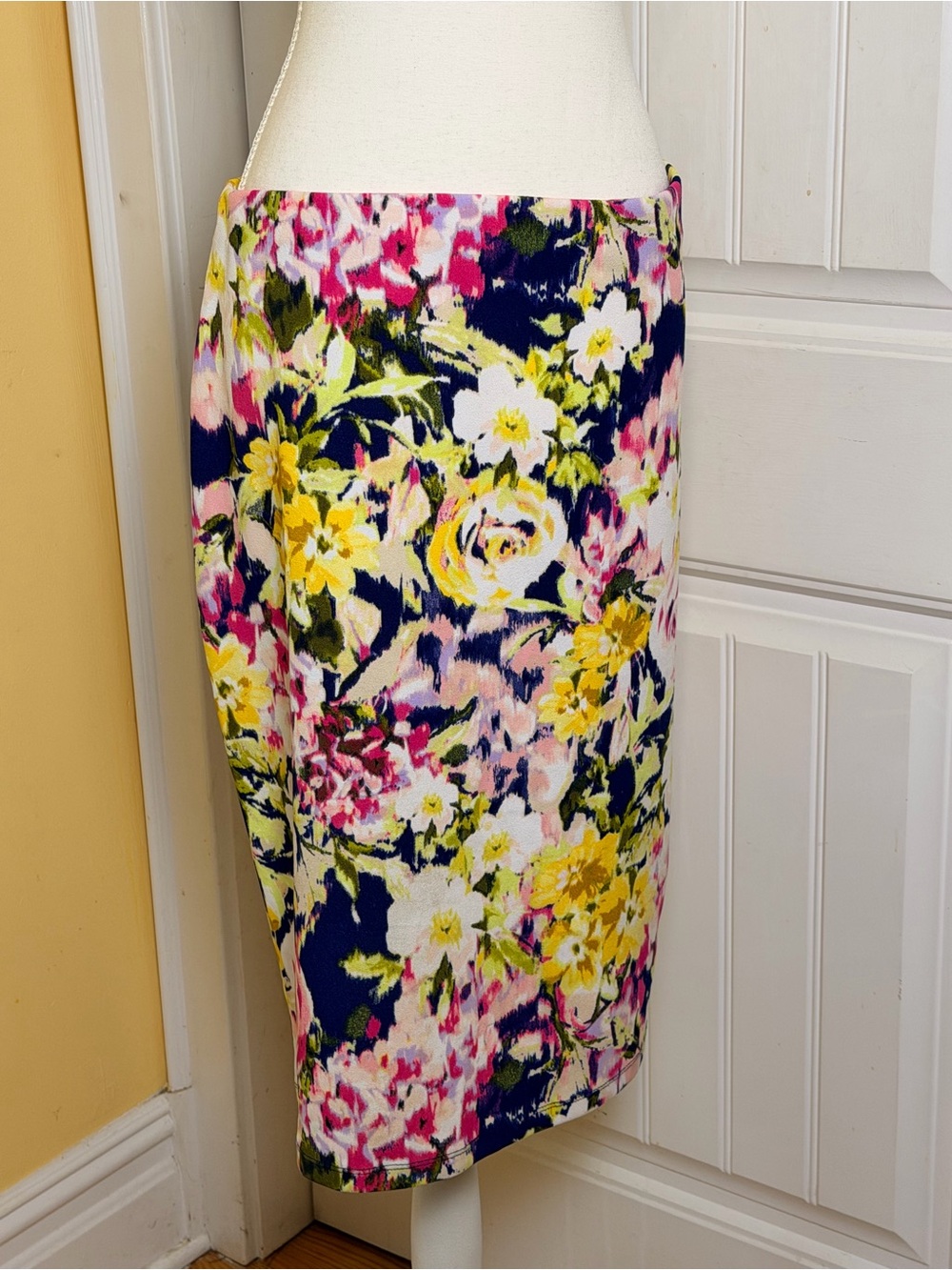 JEM Floral Pencil Skirt in Navy, Yellow & Pink